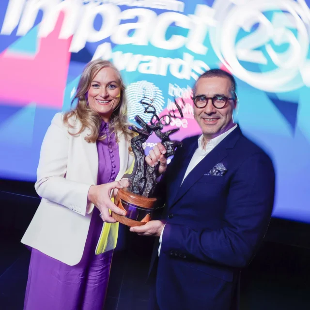 Pictured is Sinead Keogh, Director of BioPharmaChem Ireland presenting the BioPharmaChem Company of the Year Award 2025 to Dana Daneshvari, VP and General Manager Biotherapeutics Site, Johnson & Johnson Innovative Medicine Ringaskiddy at the BioPharmaChem Impact Awards held at the Killashee Hotel, Naas, Co Kildare