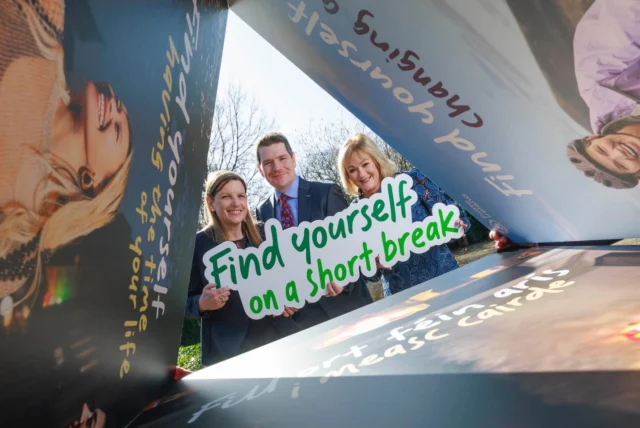Caroline Bocquel, CEO. Fáilte Ireland, Minister for Enterprise, Tourism and Employment, Peter Burke and Ruth Andrews, Chairperson, Fáilte Ireland pictured at the launch of Fáilte Ireland’s new national domestic marketing campaign, Find Yourself on a Short Break, which is designed to strengthen year‑round domestic demand and support sustainable growth across Ireland’s tourism sector. The campaign was launched by Minister for Tourism Peter Burke at an event in MoLI, Museum of Literature Ireland, in Dublin city centre, attended by tourism industry stakeholders. The campaign encourages those who already take short breaks to take more of them throughout the year, supporting key national tourism policy objectives by driving off‑peak activity, enhancing competitiveness and promoting a more even geographic spread of tourism activity. This approach contributes to the long‑term resilience and regional vitality of the sector.